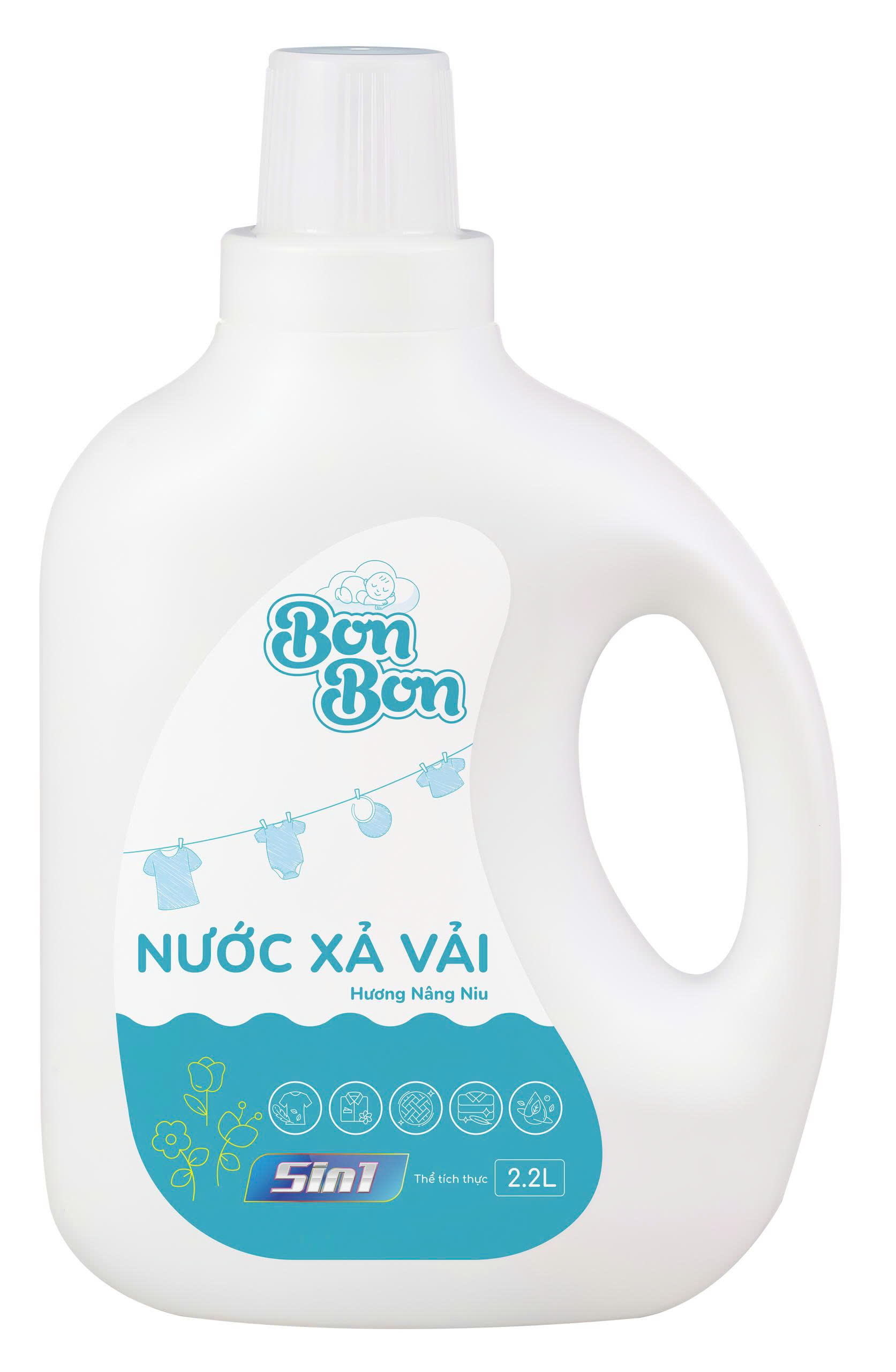 Nước Xả Vải Em Bé Bon Bon Home Care Can 2.2L - Mềm Sợi Vải, Hương Nâng Niu Dịu Nhẹ