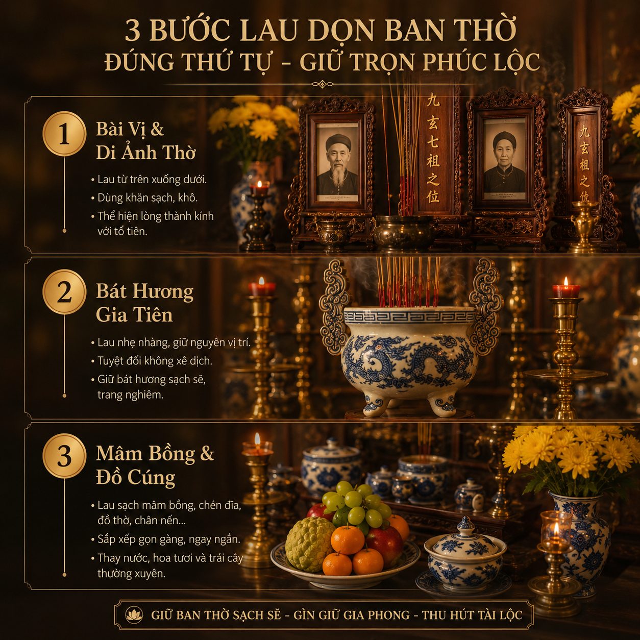 Thứ Tự Bao Sái Ban Thờ Gia Tiên Cho Gia Chủ Hướng Tâm